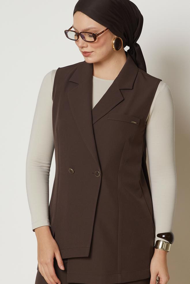 Hijab clothing BROWN DOUBLE-BREASTED PANTSUIT 47027 - ALVİNA