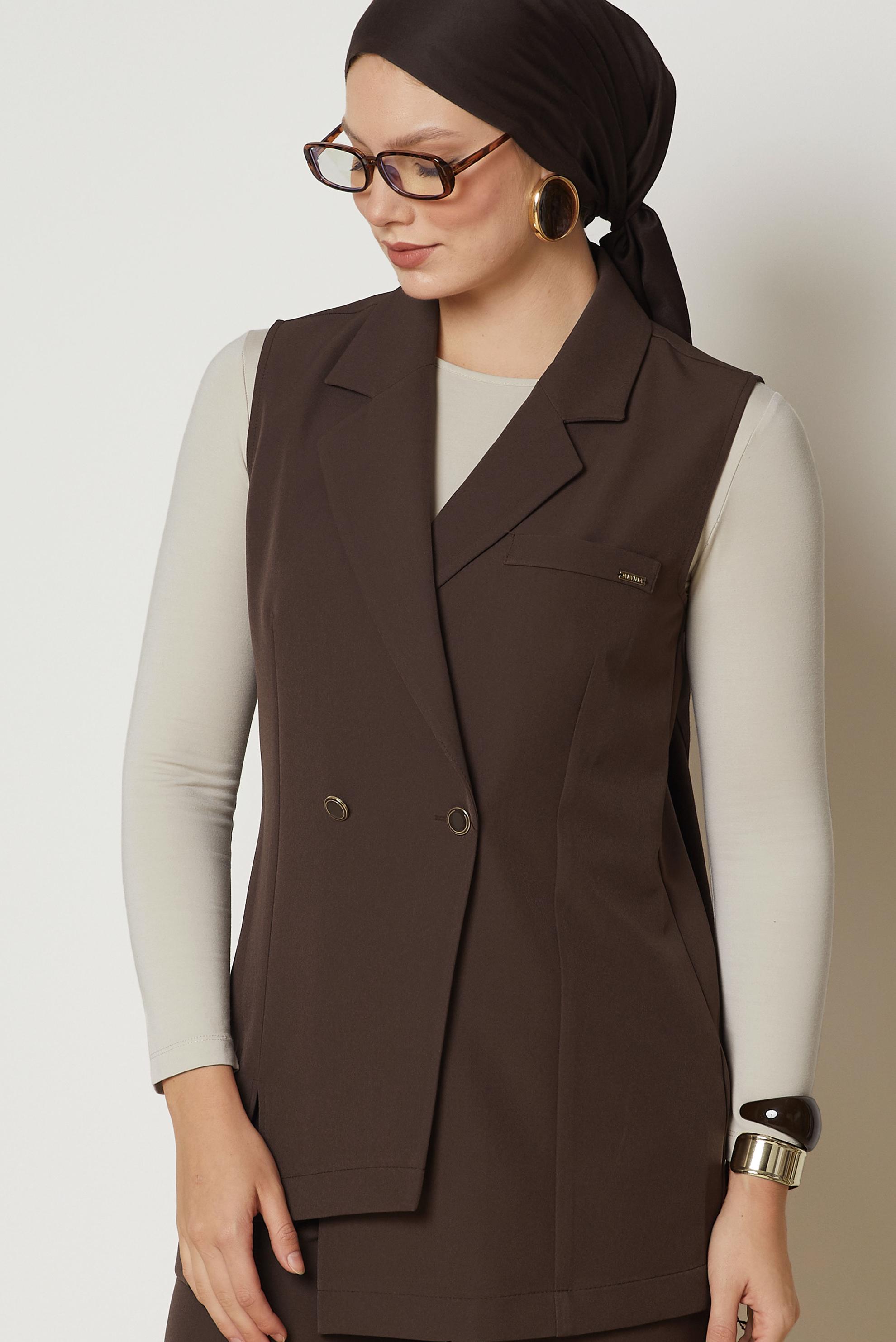 Hijab clothing BROWN DOUBLE-BREASTED PANTSUIT 47027
