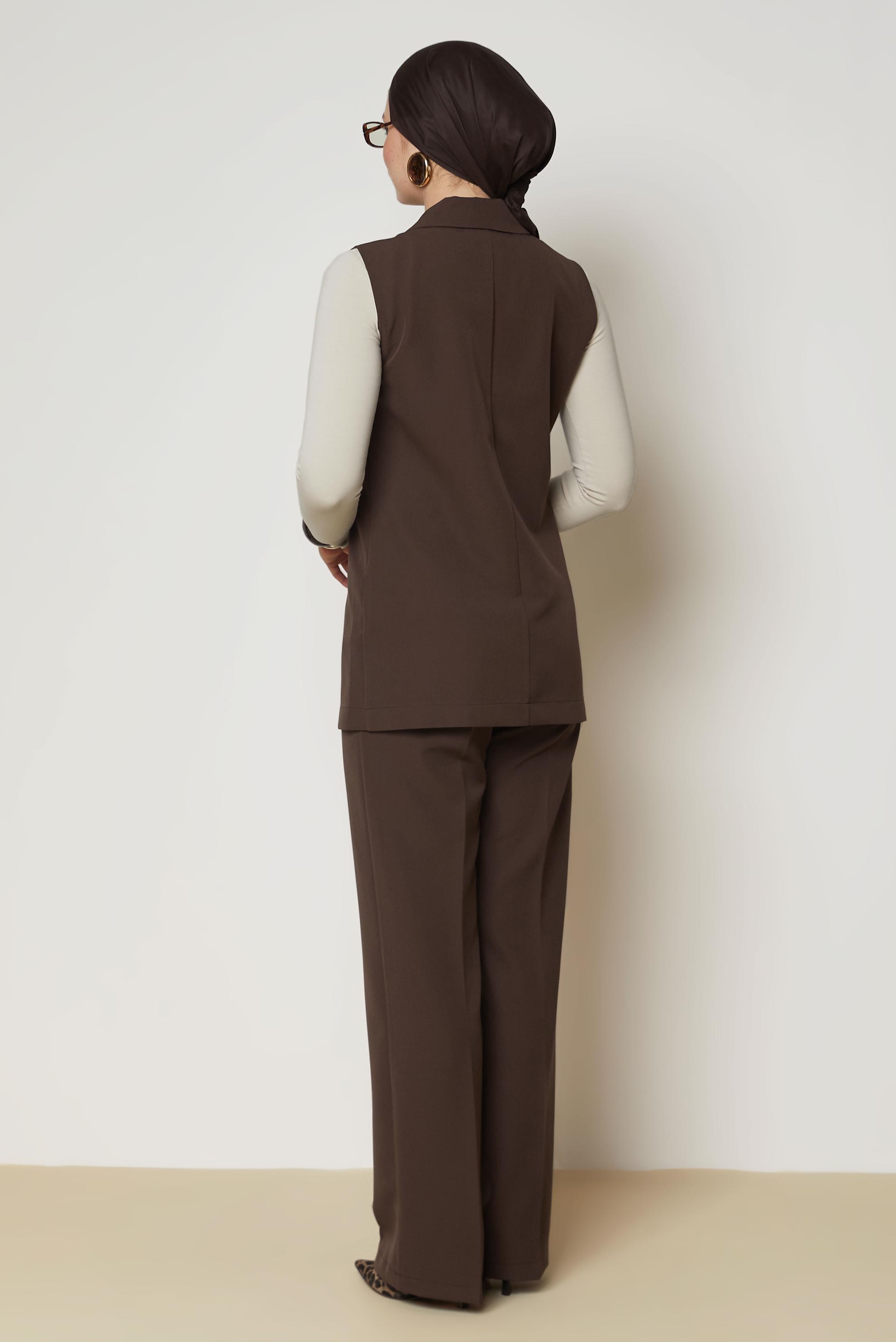 Hijab clothing BROWN DOUBLE-BREASTED PANTSUIT 47027