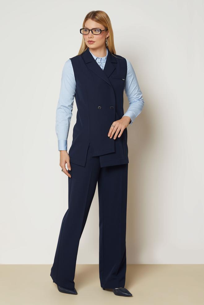 Hijab clothing NAVY BLUE DOUBLE-BREASTED PANTSUIT 47027 - ALVİNA