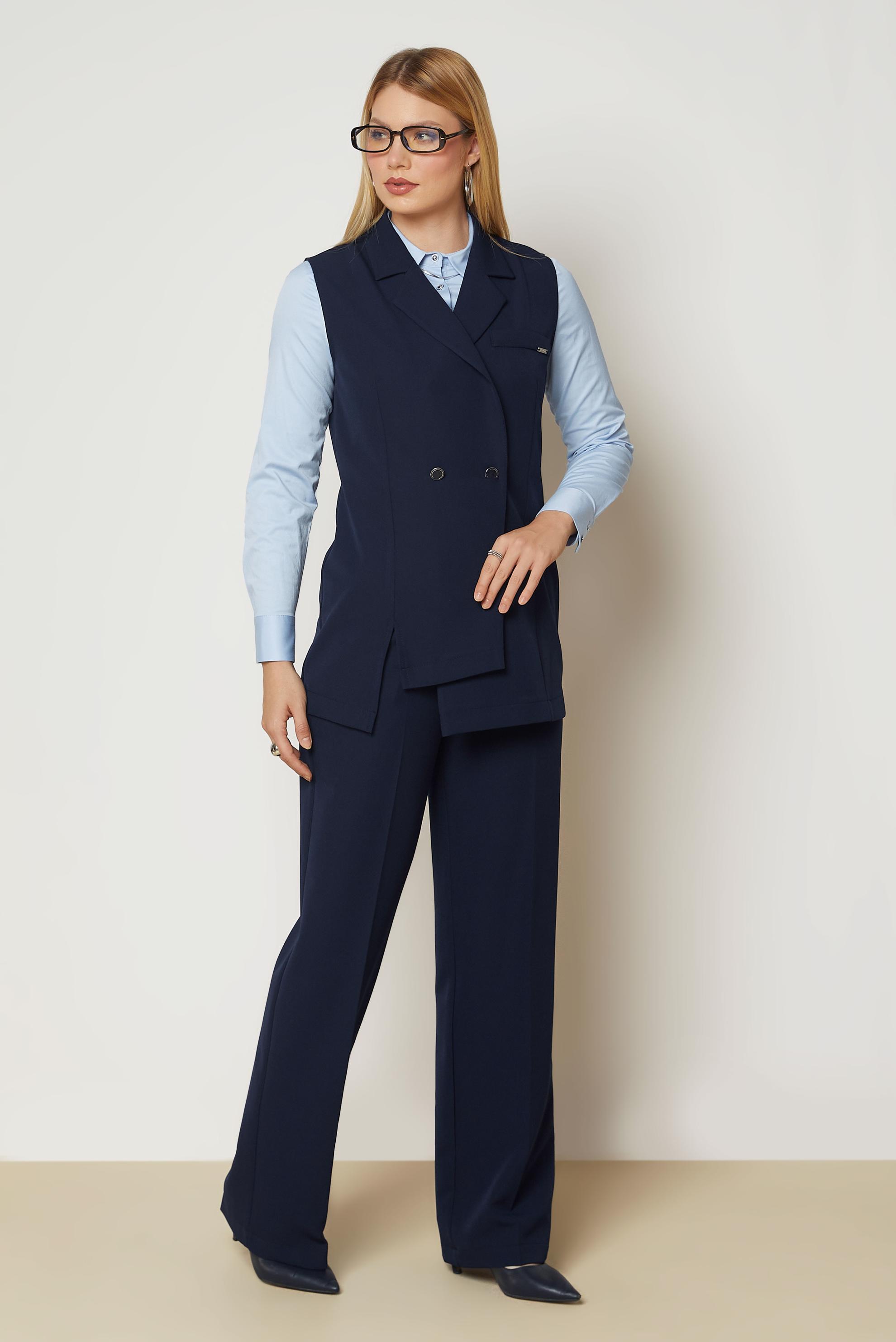 Hijab clothing NAVY BLUE DOUBLE-BREASTED PANTSUIT 47027
