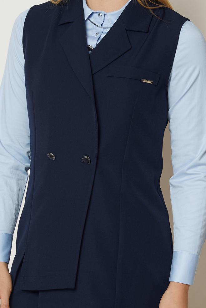 Hijab clothing NAVY BLUE DOUBLE-BREASTED PANTSUIT 47027 - ALVİNA