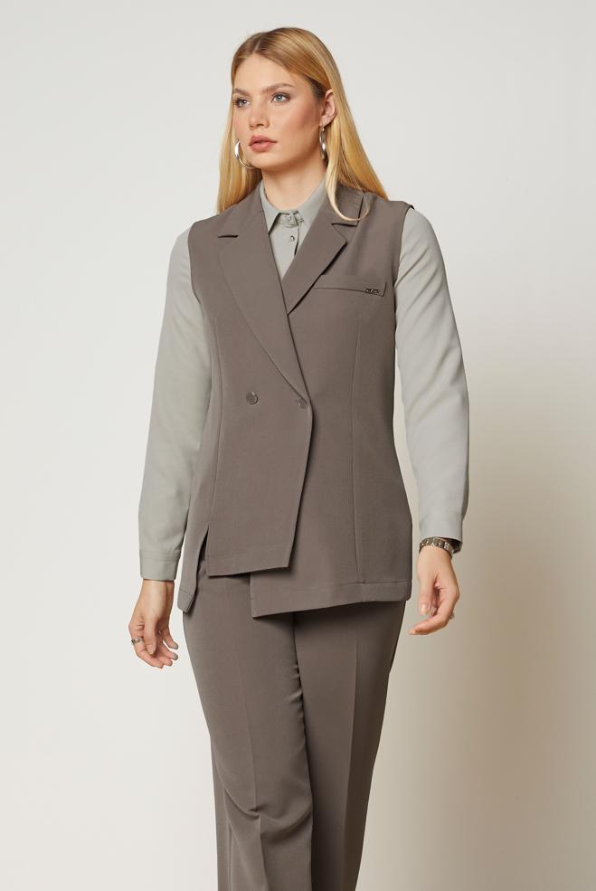 Hijab clothing MINK DOUBLE-BREASTED PANTSUIT 47027 - ALVİNA