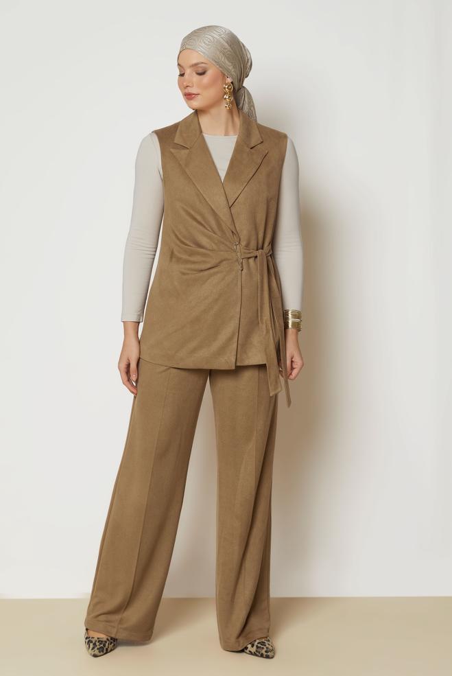 Hijab clothing BROWN SUEDE PANTSUIT 47045 - ALVİNA