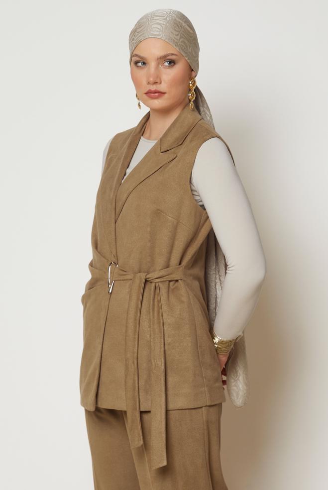 Hijab clothing BROWN SUEDE PANTSUIT 47045 - ALVİNA
