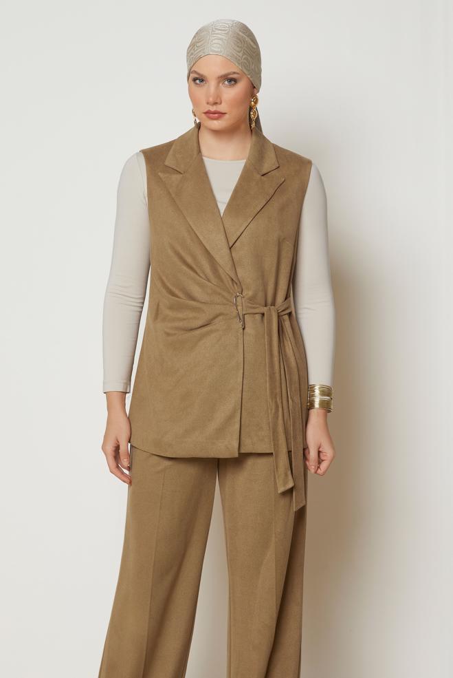 Hijab clothing BROWN SUEDE PANTSUIT 47045 - ALVİNA