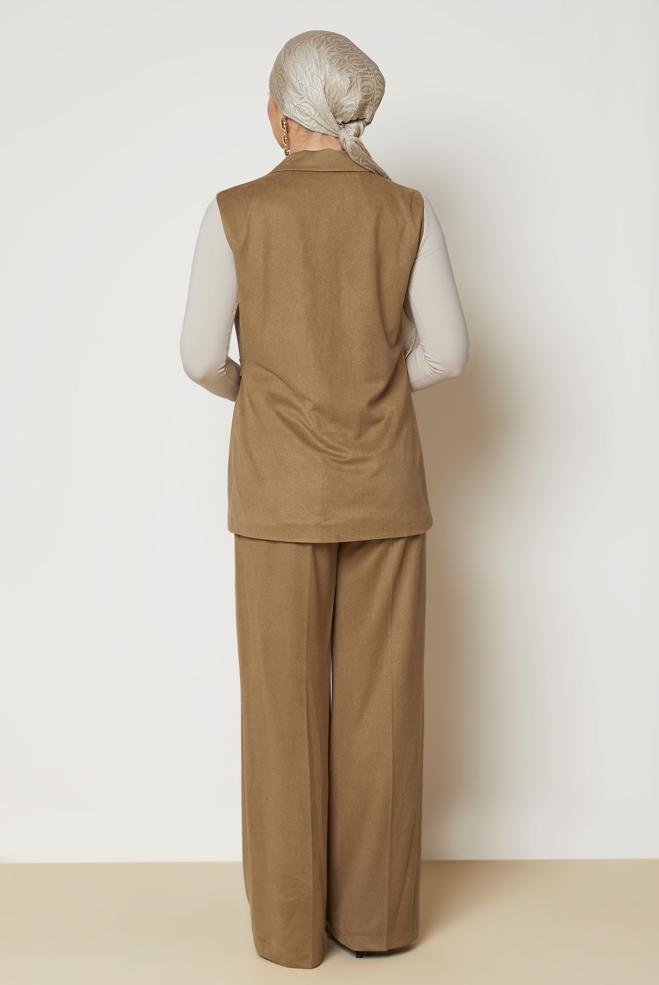 Hijab clothing BROWN SUEDE PANTSUIT 47045 - ALVİNA
