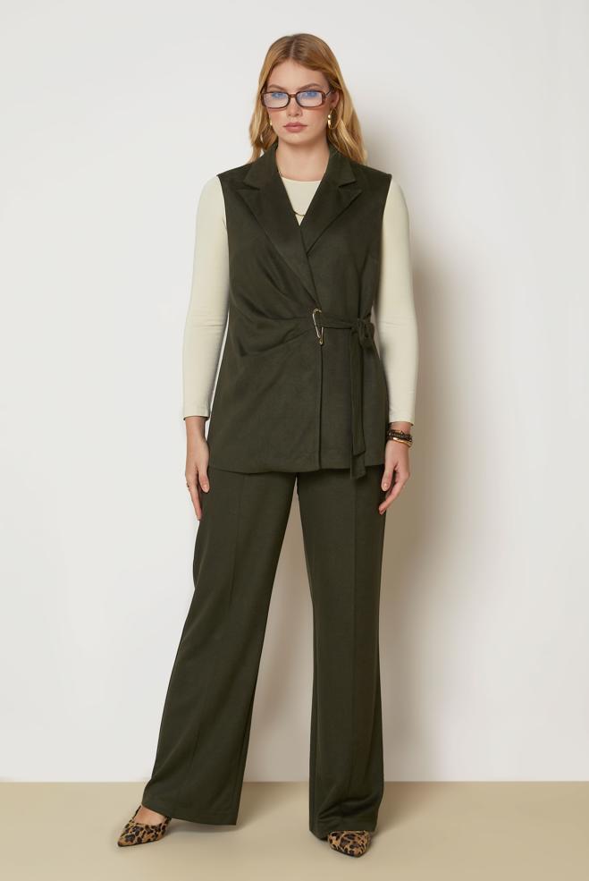 Hijab clothing KHAKI SUEDE PANTSUIT 47045 - ALVİNA