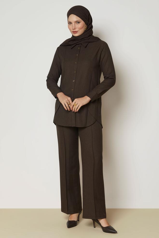 Hijab clothing BROWN SHIRT COLLAR PANTSUIT 47118 - ALVİNA