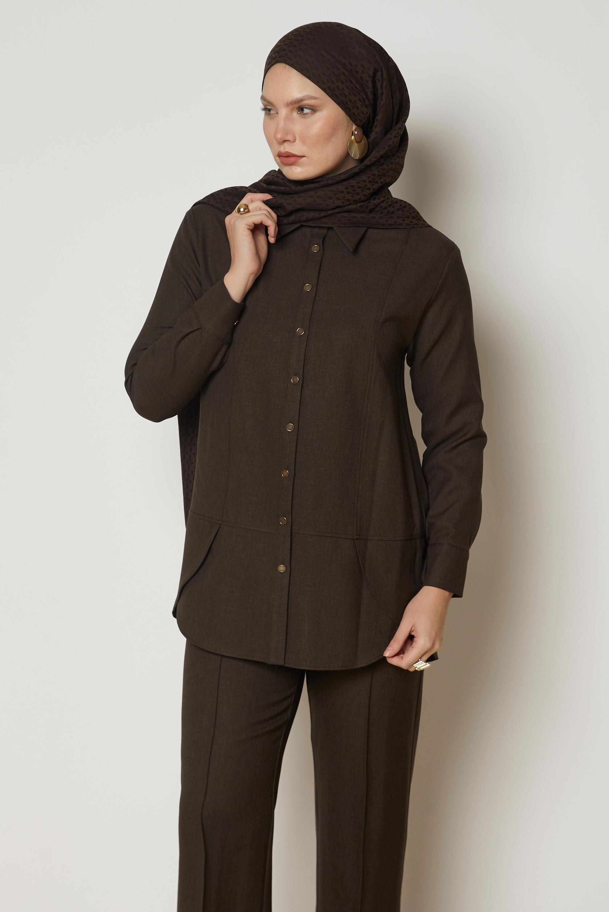 Hijab clothing BROWN SHIRT COLLAR PANTSUIT 47118