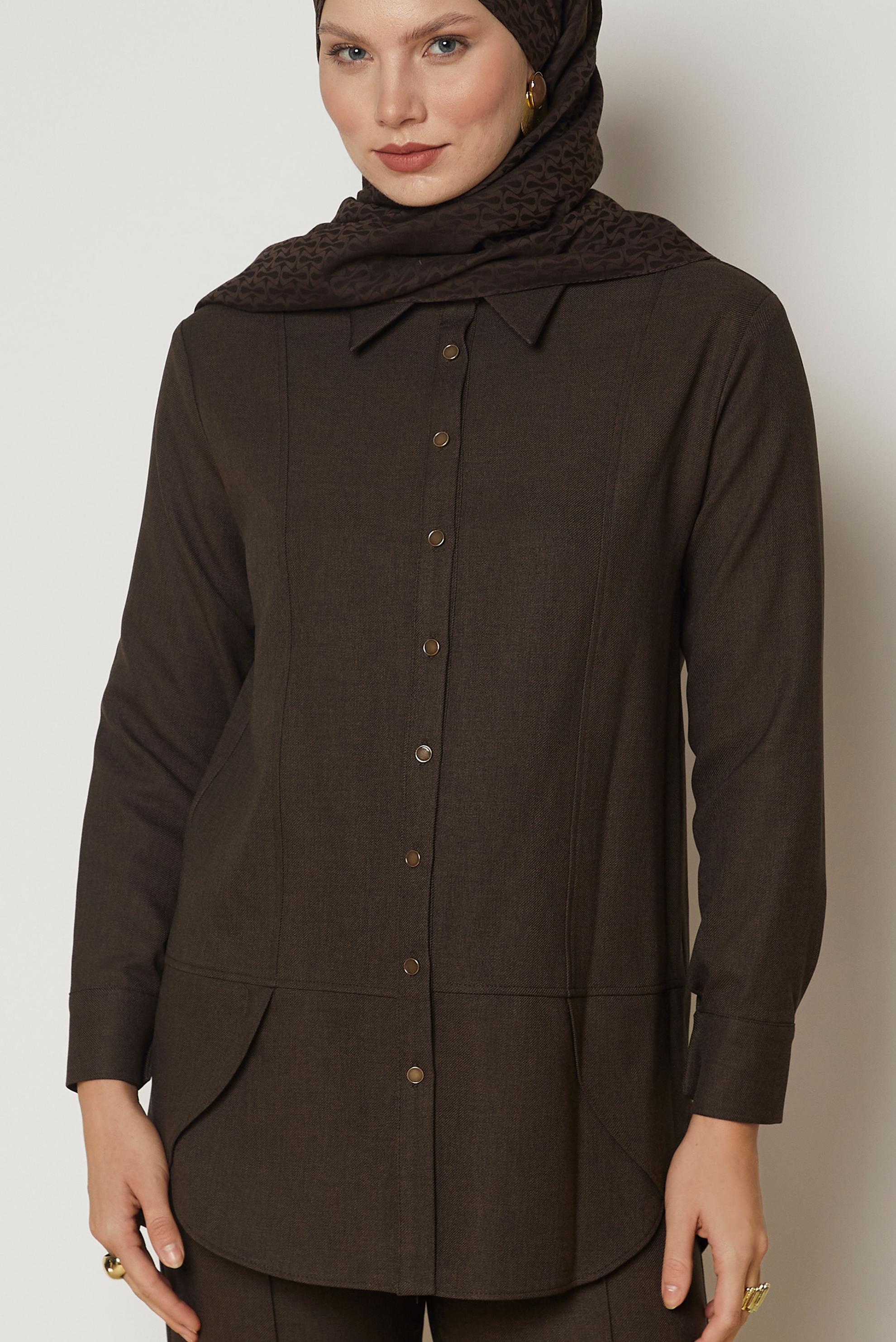 Hijab clothing BROWN SHIRT COLLAR PANTSUIT 47118