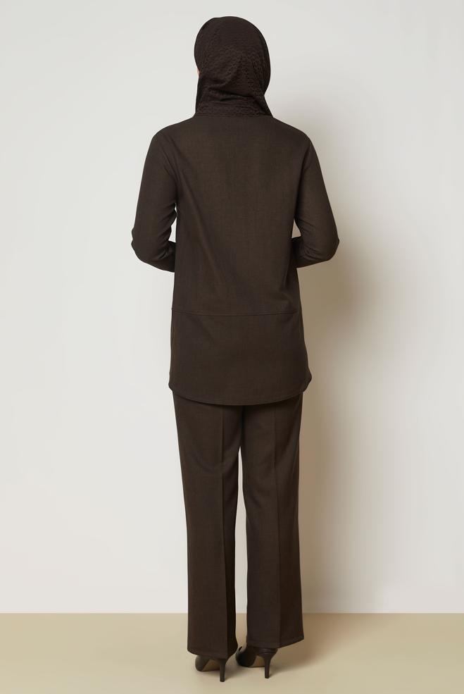 Hijab clothing BROWN SHIRT COLLAR PANTSUIT 47118 - ALVİNA