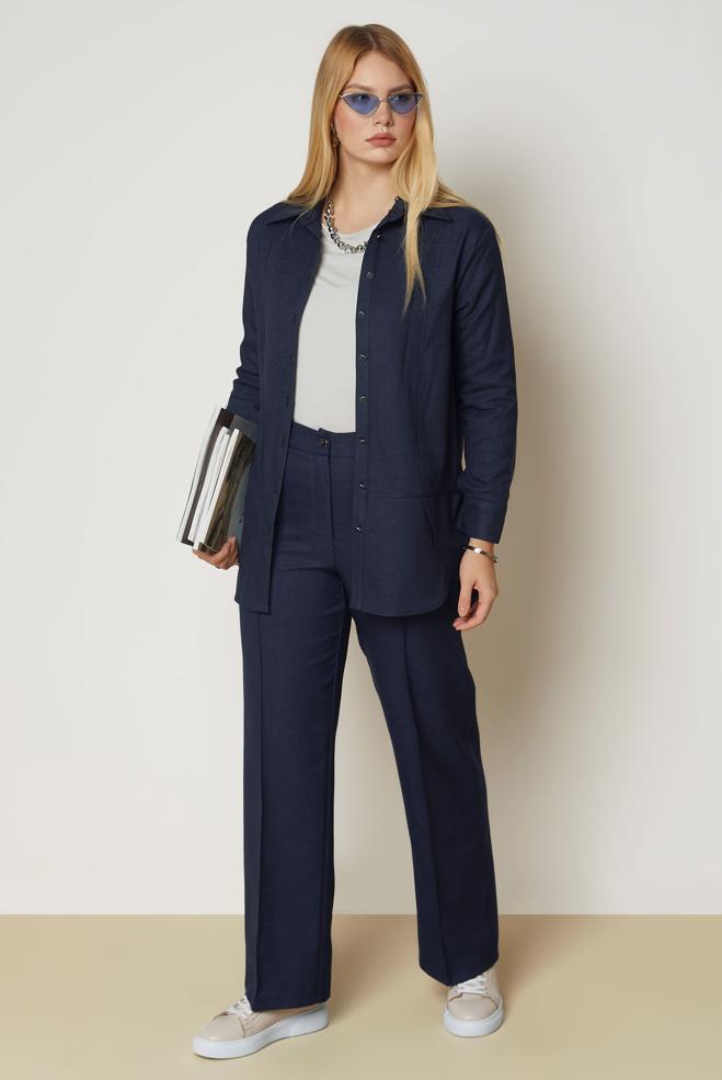 Hijab clothing NAVY BLUE SHIRT COLLAR PANTSUIT 47118 - ALVİNA