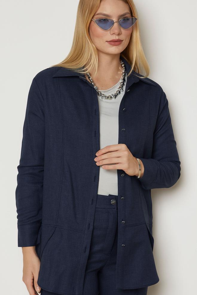 Hijab clothing NAVY BLUE SHIRT COLLAR PANTSUIT 47118 - ALVİNA