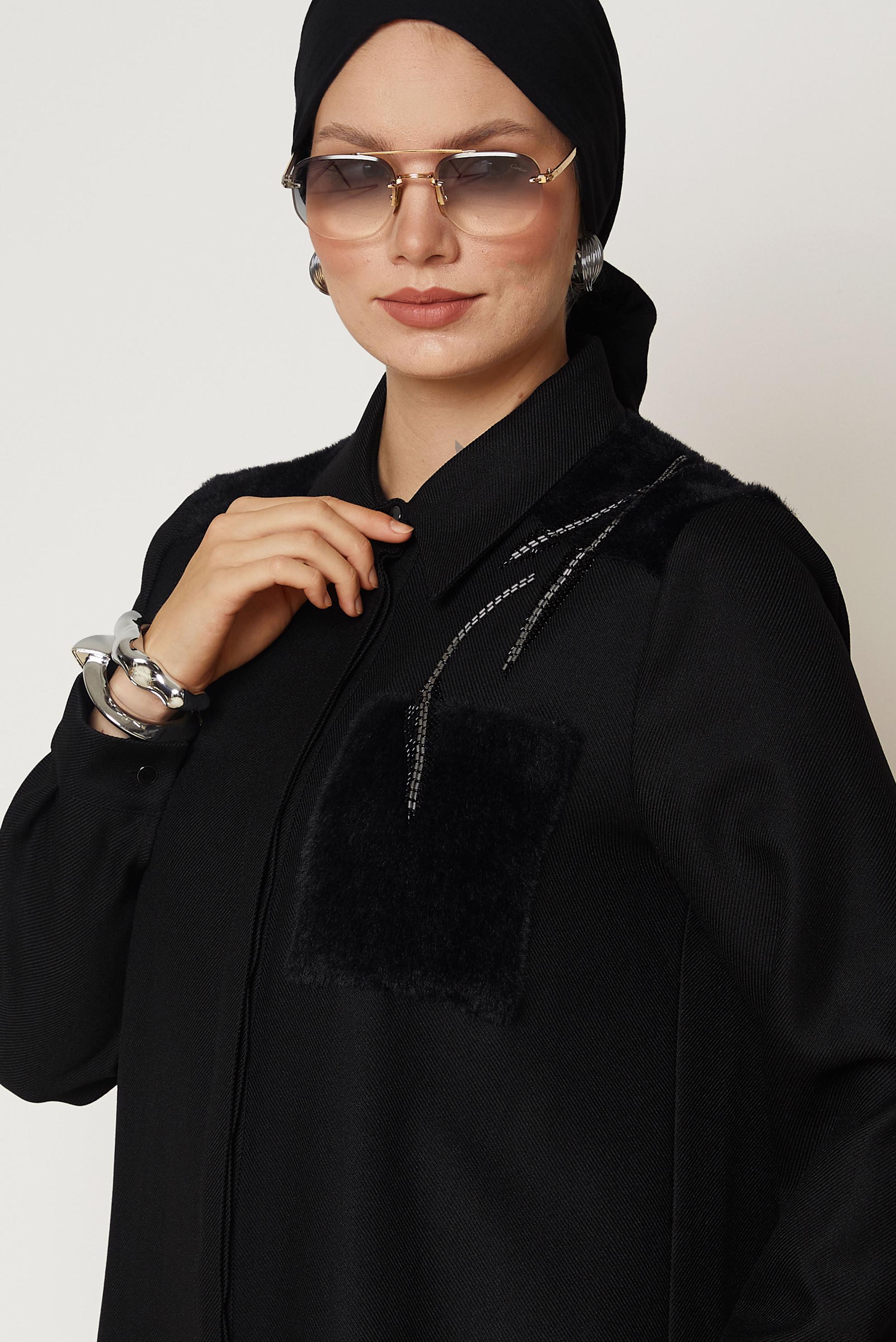 Tesettür giyim SİYAH PELUŞ DETAYLI TUNİK 46179