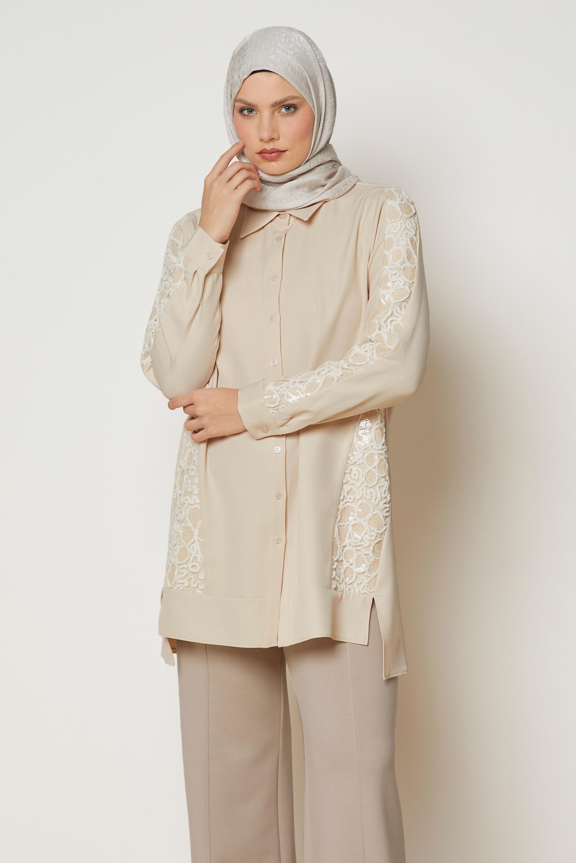 Hijab clothing ECRU SEQUIN EMBROIDERED TUNIC 46180