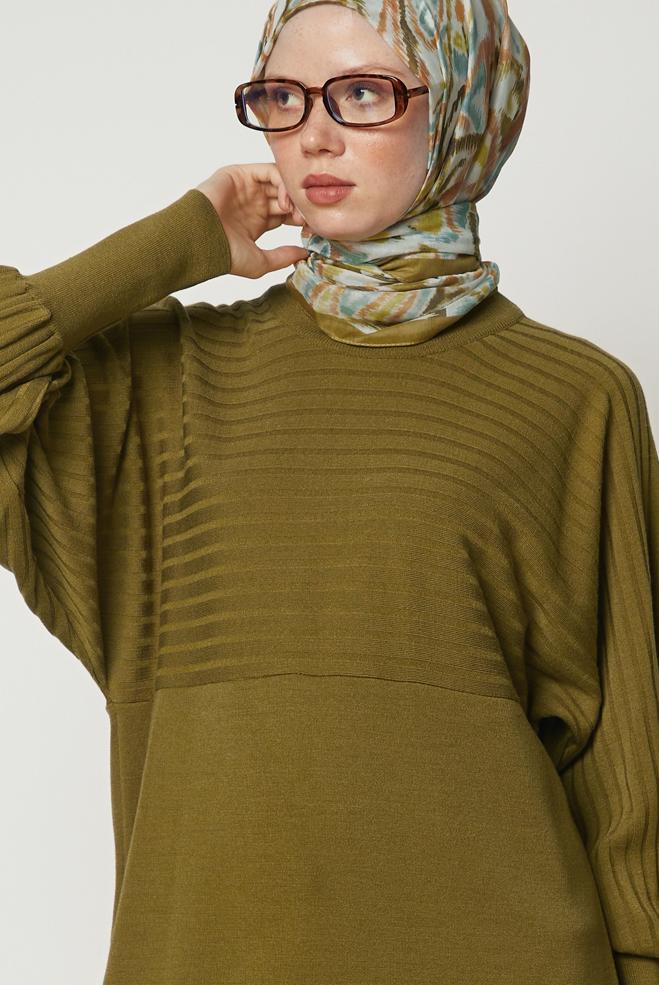 Tesettür giyim KAHVE TRİKO TUNİK 46864 - ALVİNA