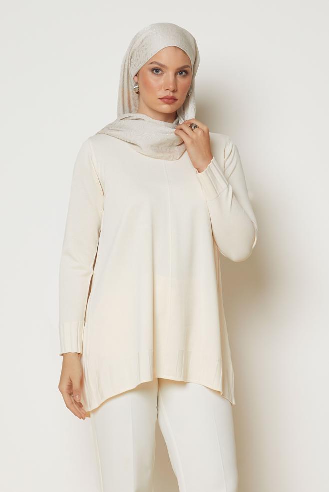 Hijab clothing ECRU KNITWEAR TUNIC 46932 - ALVİNA