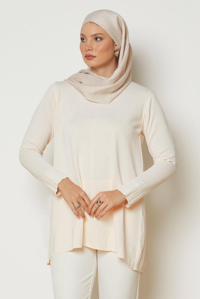 Hijab clothing ECRU KNITWEAR TUNIC 46932 - ALVİNA