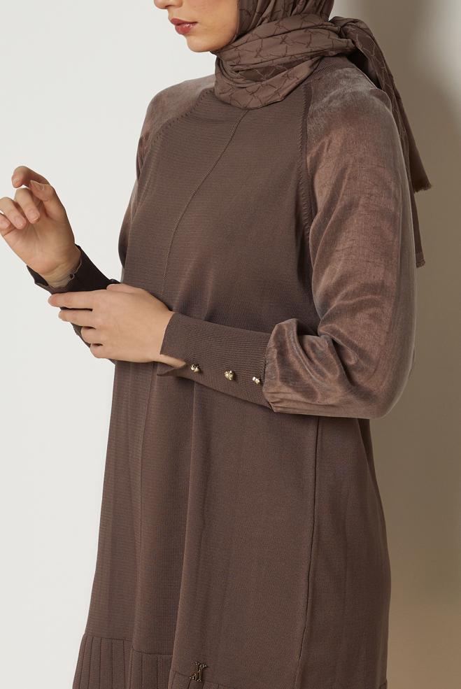 Tesettür giyim KAHVE TRİKO TUNİK 46934 - ALVİNA