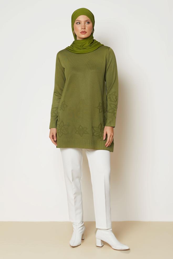 Vêtements hijab BRUN TUNIQUE EN MAILLE 46938 - ALVİNA