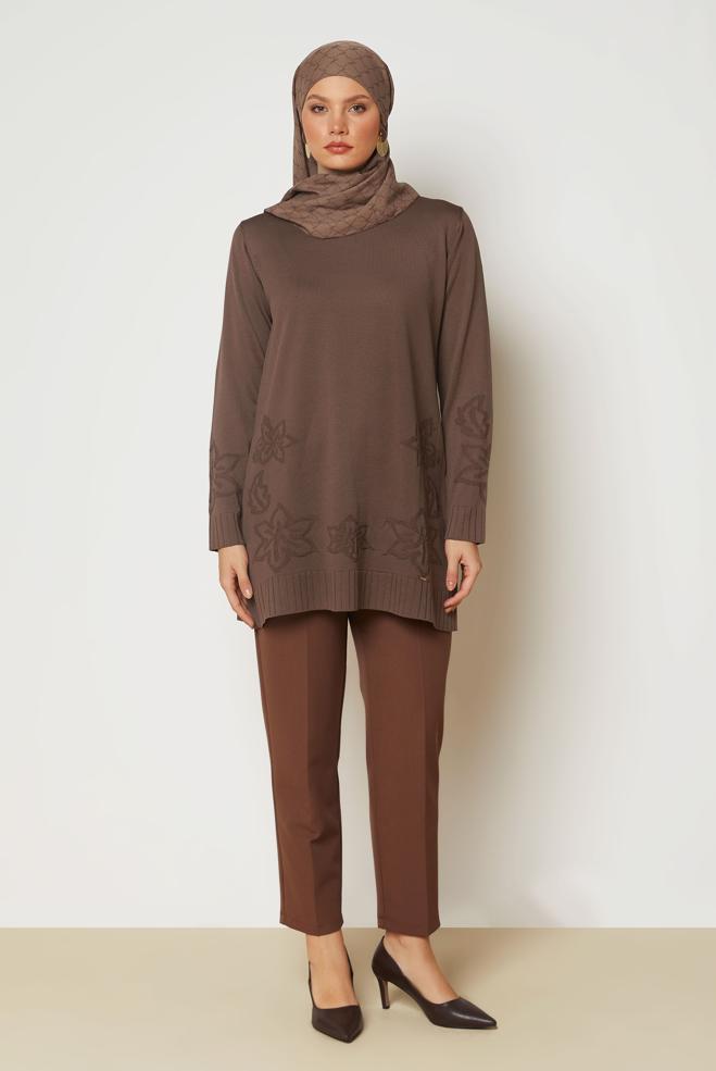 Hijab clothing BROWN KNITWEAR TUNIC 46938 - ALVİNA