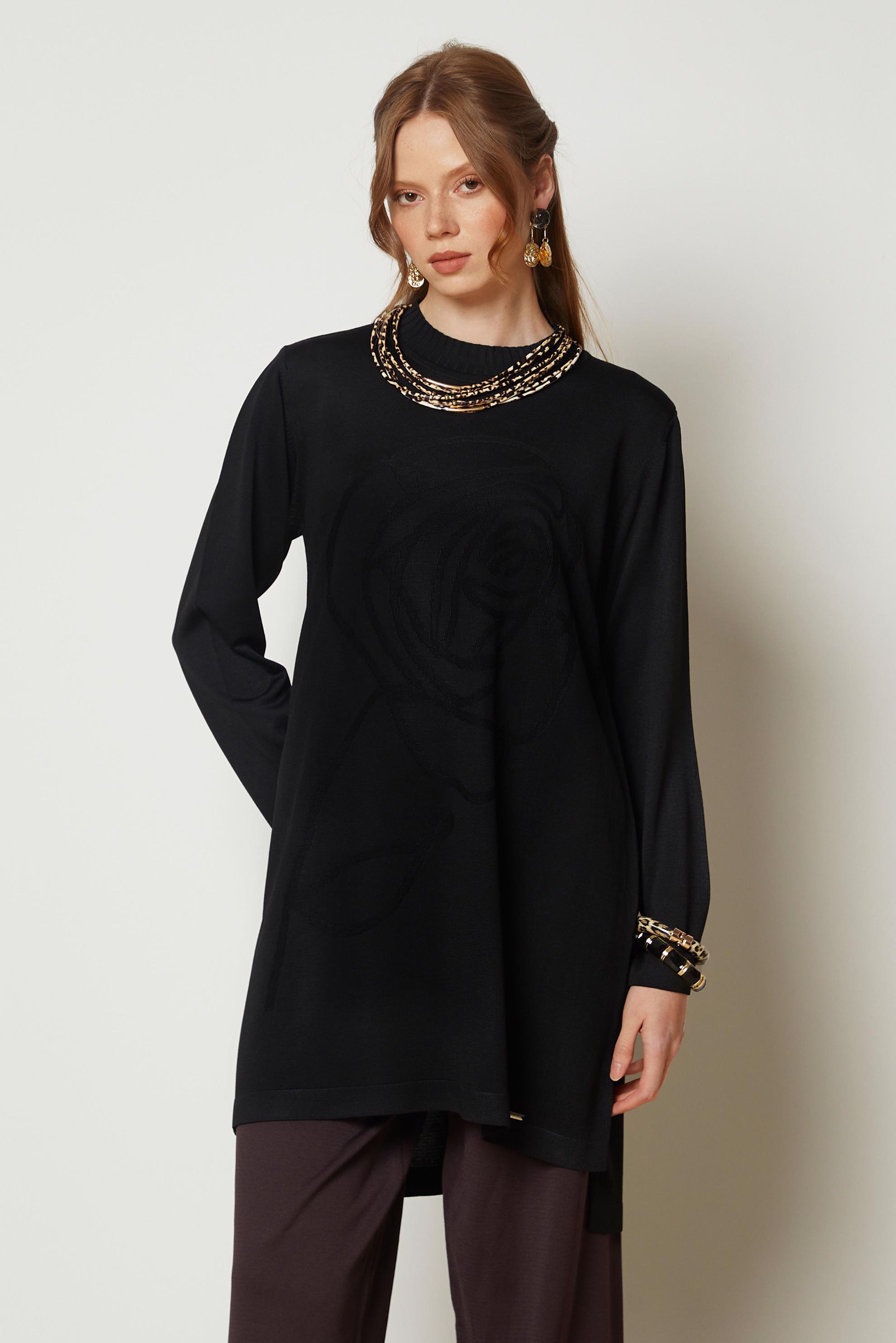 Tesettür giyim SİYAH TRİKO TUNİK 46940