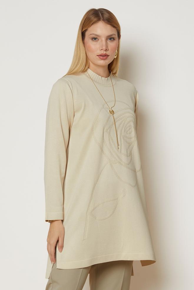 Vêtements hijab BRUN TUNIQUE EN MAILLE 46940 - ALVİNA