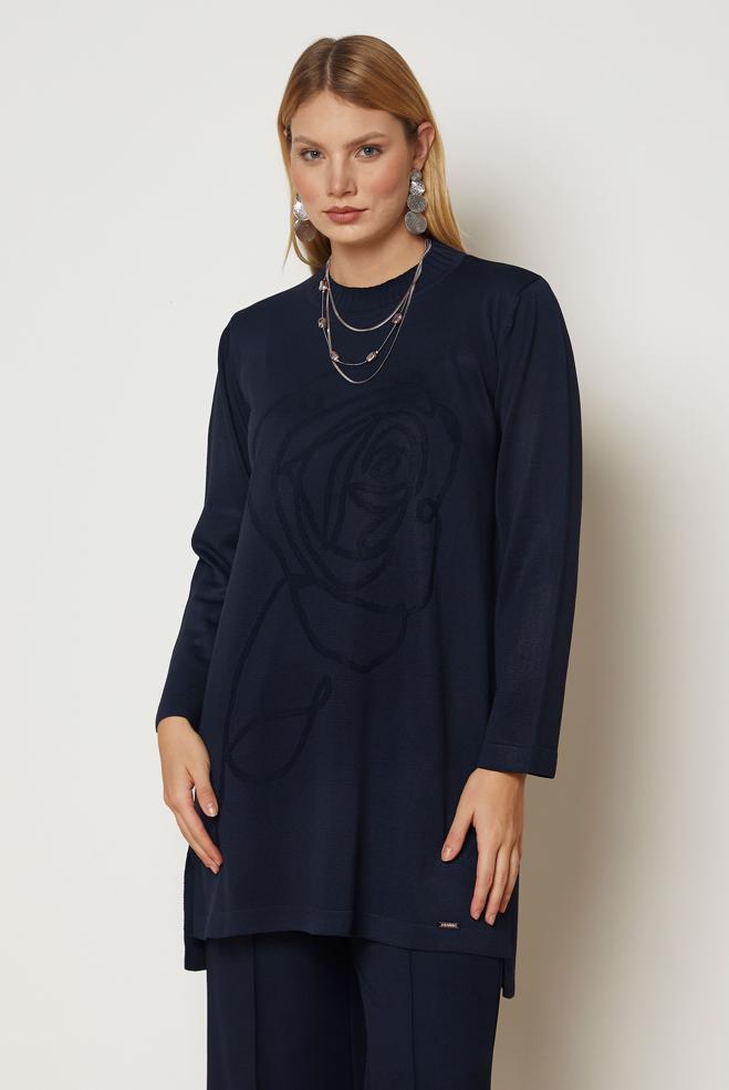 Hijab clothing NAVY BLUE KNITWEAR TUNIC 46940 - ALVİNA