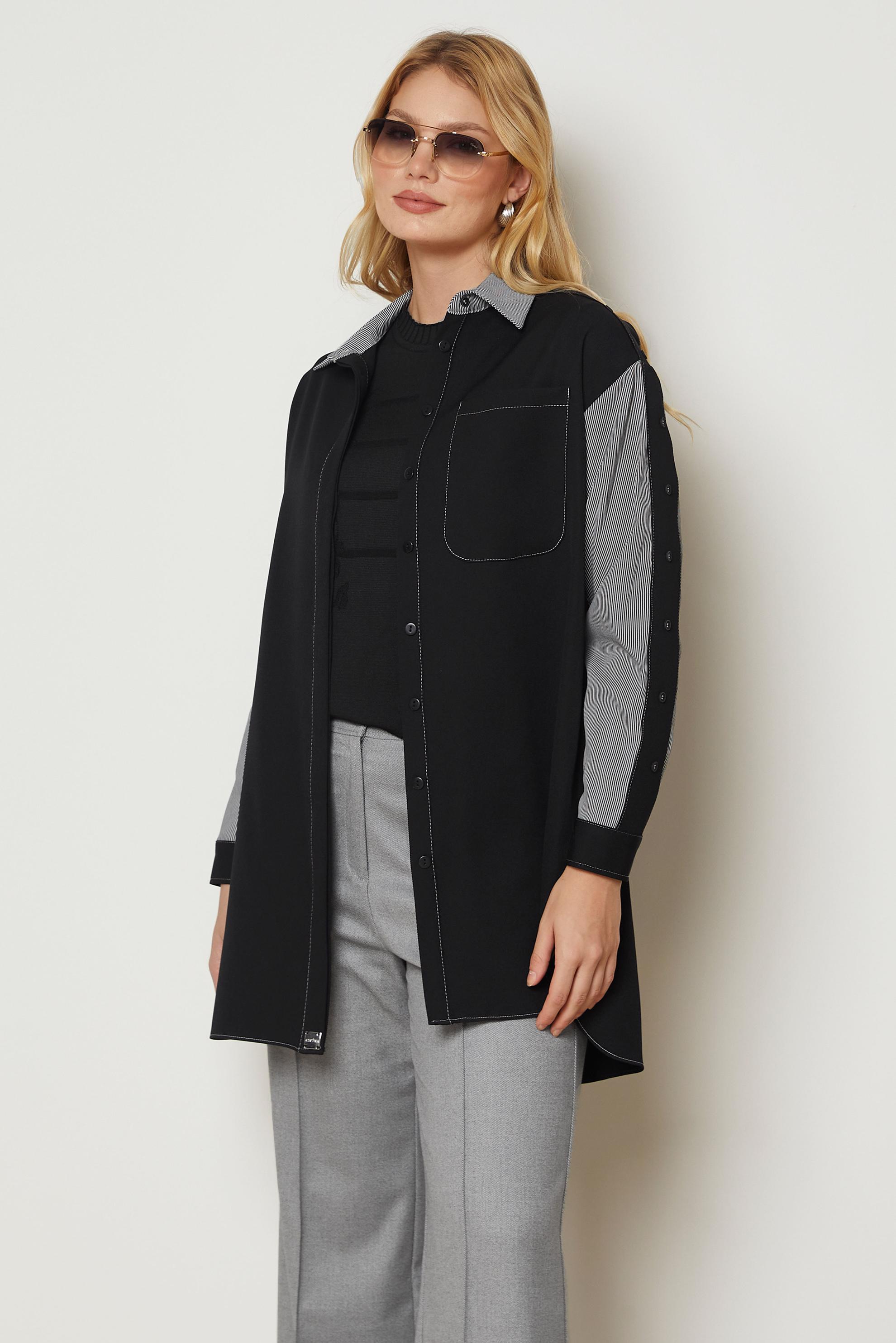 Hijab clothing BLACK BUTTON DETAIL TUNIC 47006