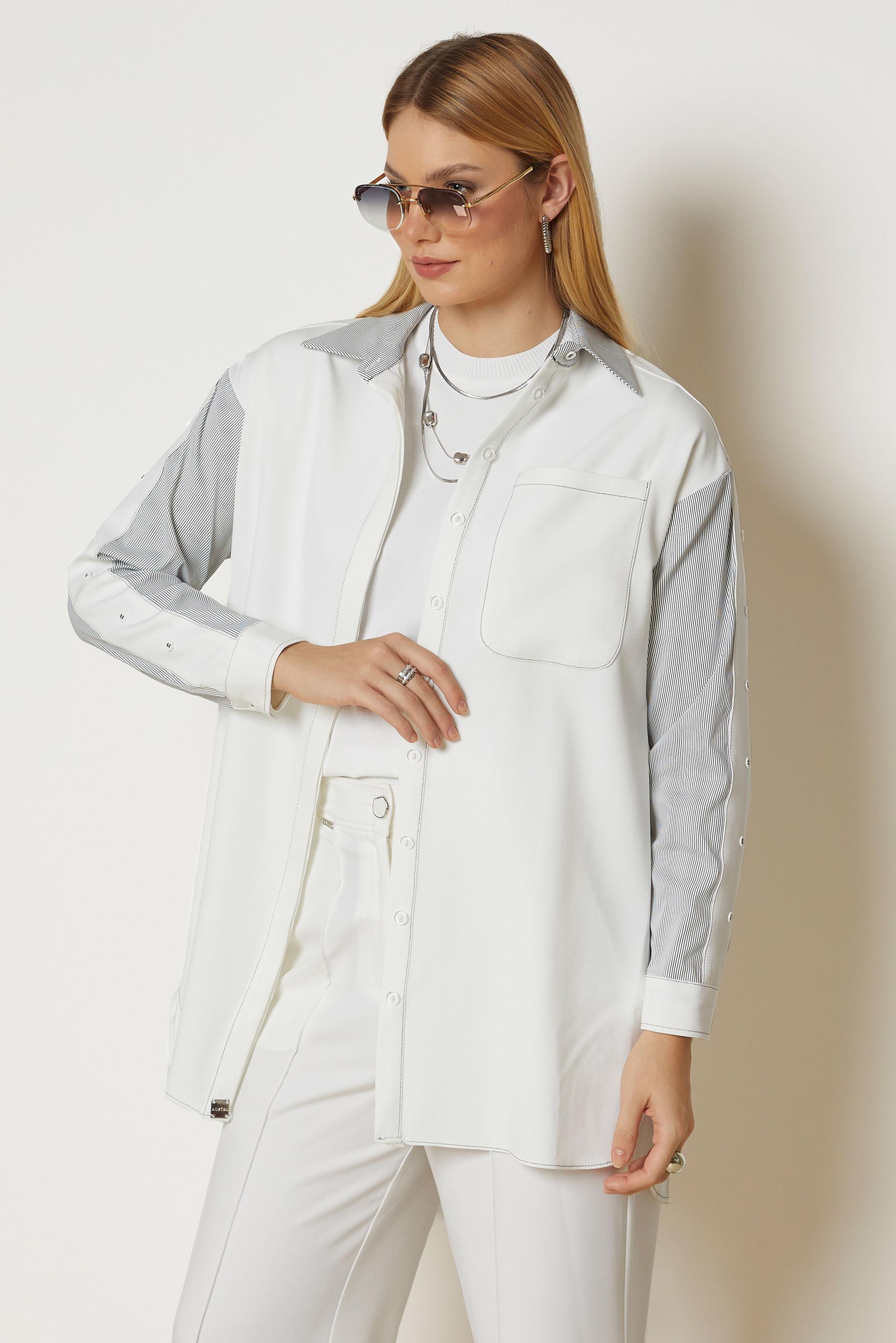 Hijab clothing WHITE BUTTON DETAIL TUNIC 47006