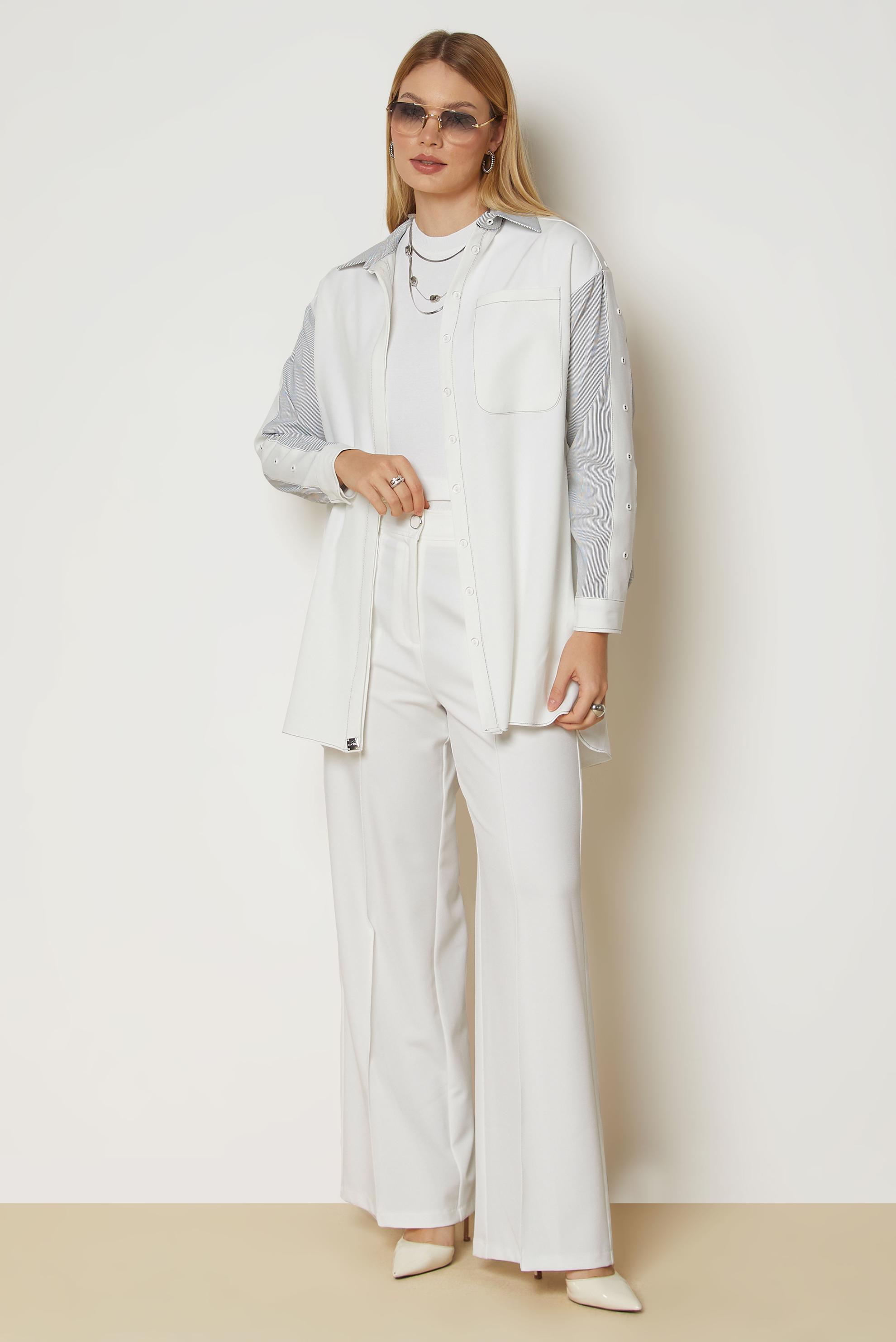 Hijab clothing WHITE BUTTON DETAIL TUNIC 47006