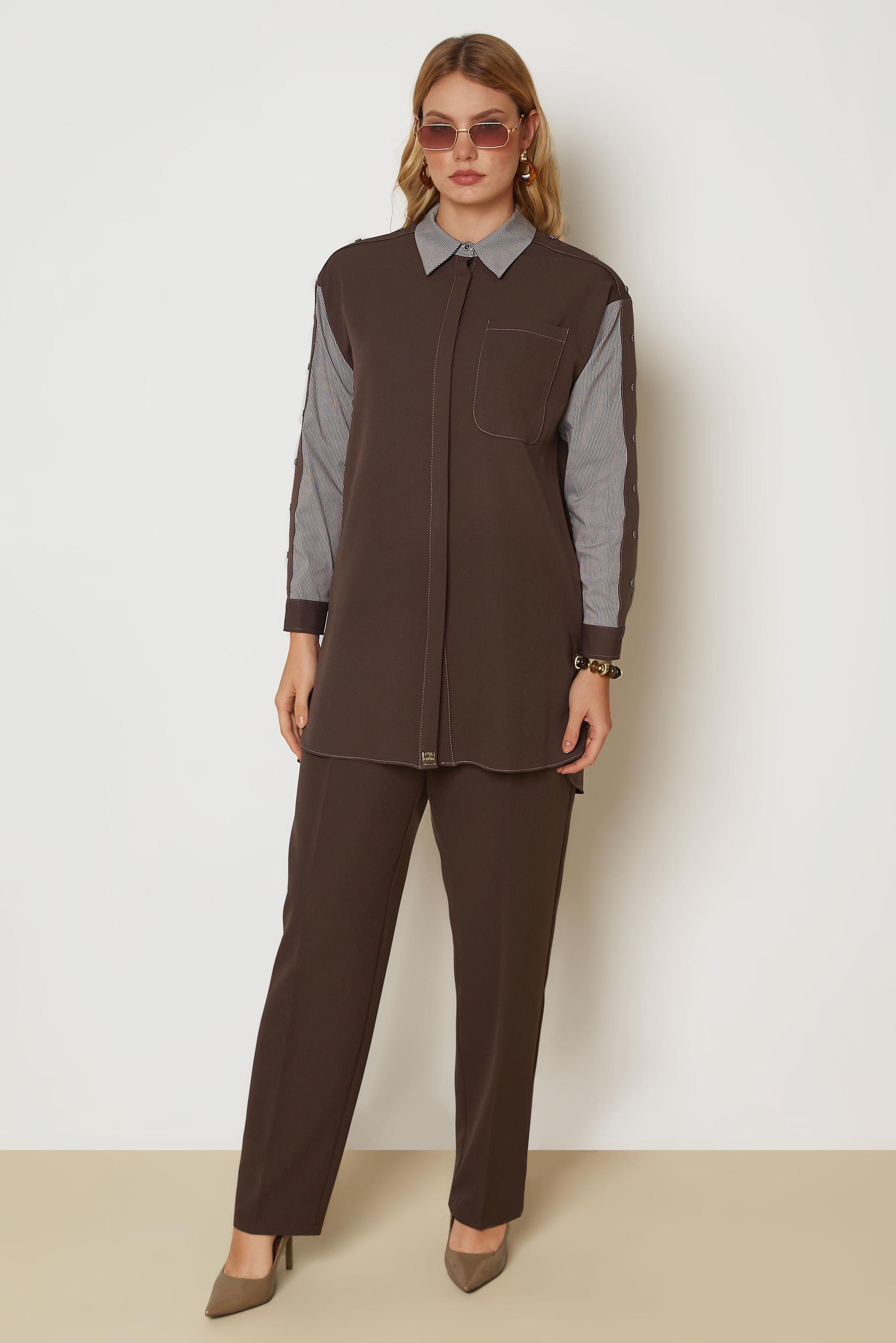 Hijab clothing BROWN BUTTON DETAIL TUNIC 47006