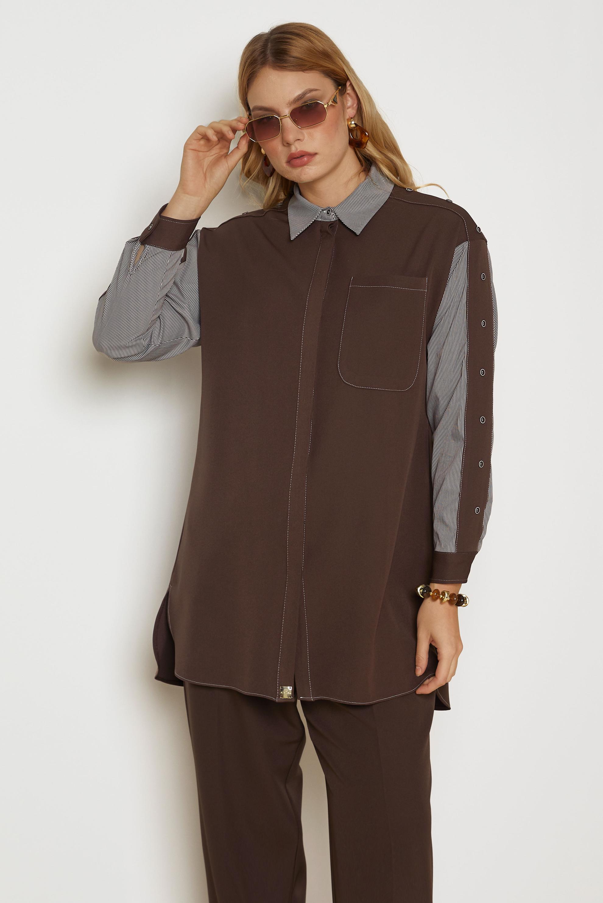 Hijab clothing BROWN BUTTON DETAIL TUNIC 47006