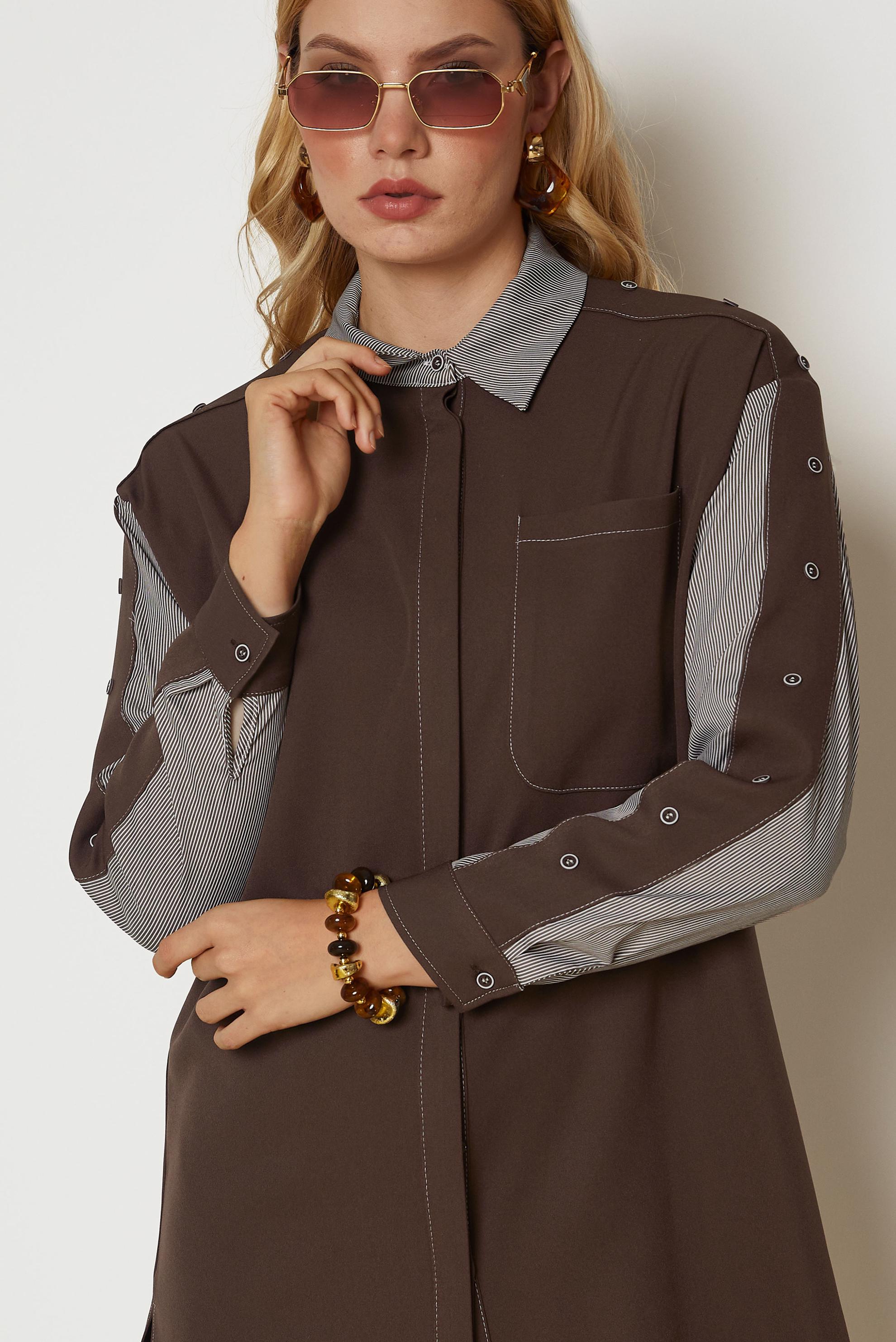 Hijab clothing BROWN BUTTON DETAIL TUNIC 47006