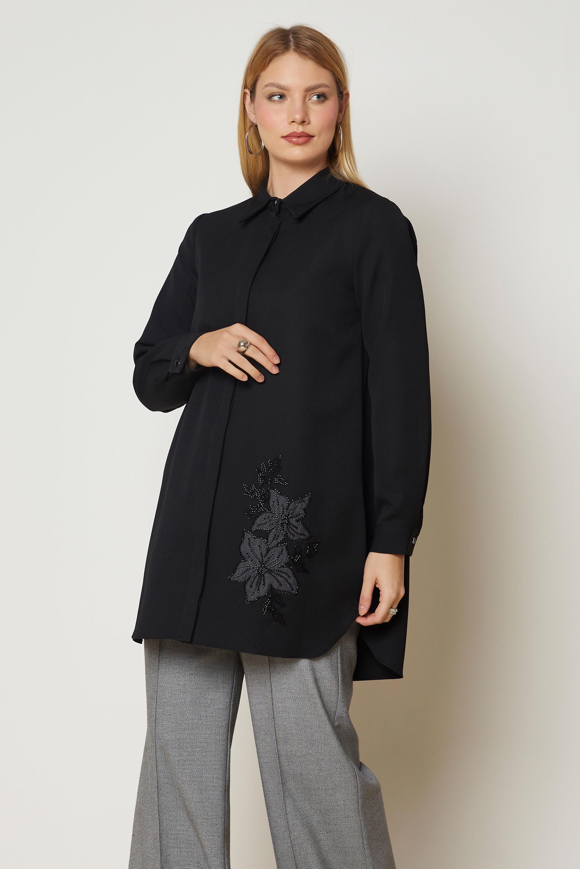 Hijab clothing BLACK EMBROIDERY DETAIL TUNIC 47016
