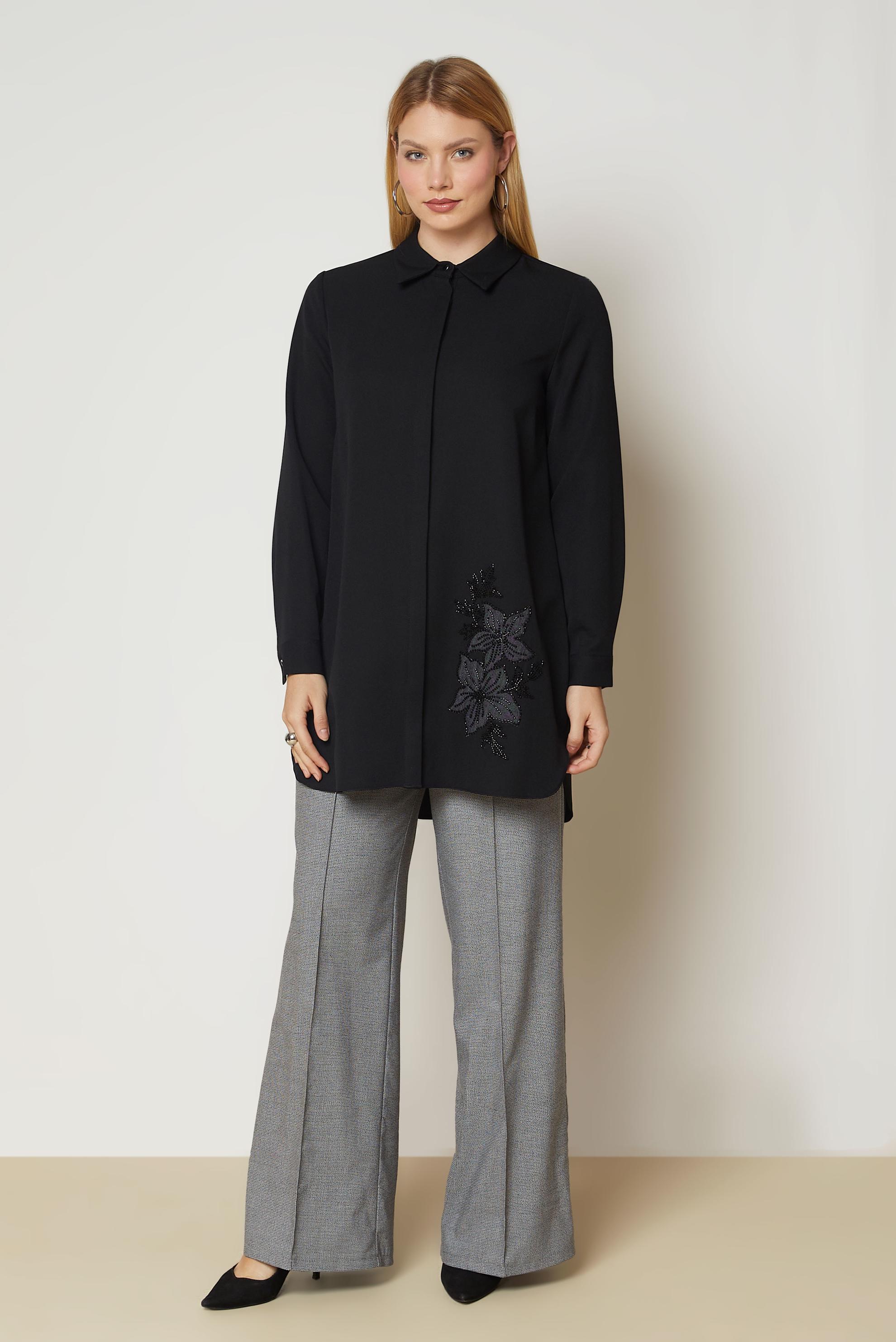 Hijab clothing BLACK EMBROIDERY DETAIL TUNIC 47016
