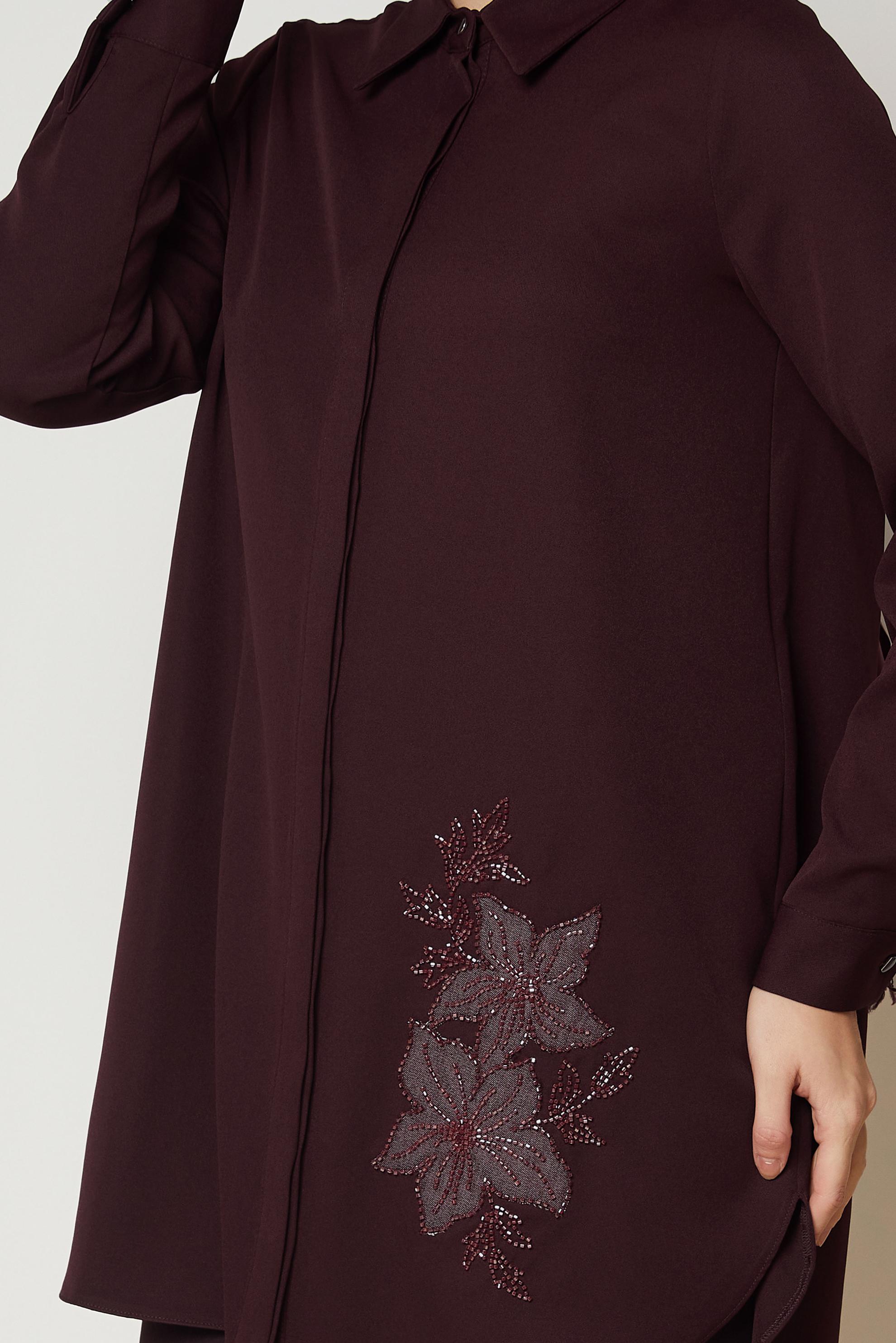 Hijab clothing CLARET RED EMBROIDERY DETAIL TUNIC 47016