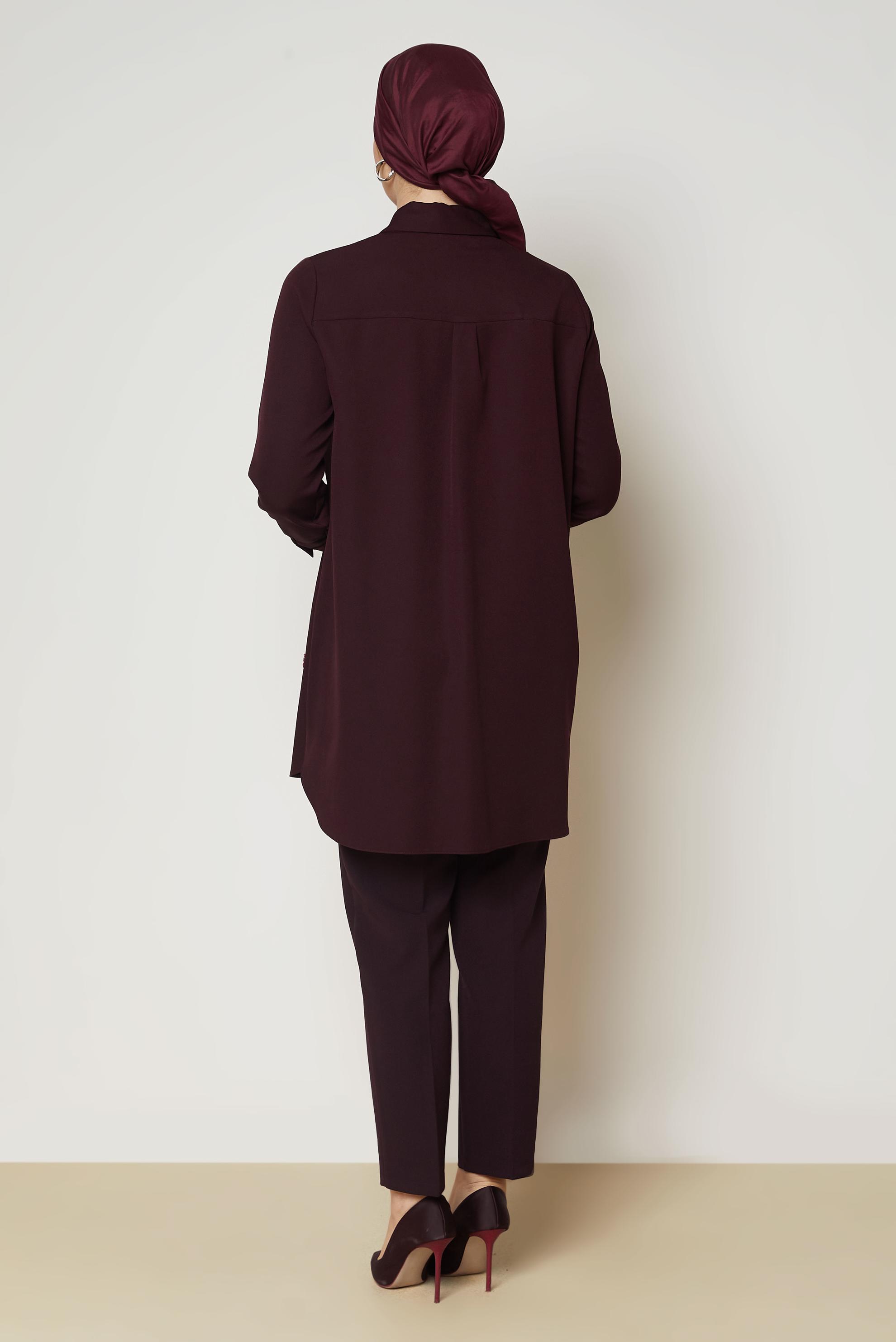 Hijab clothing CLARET RED EMBROIDERY DETAIL TUNIC 47016