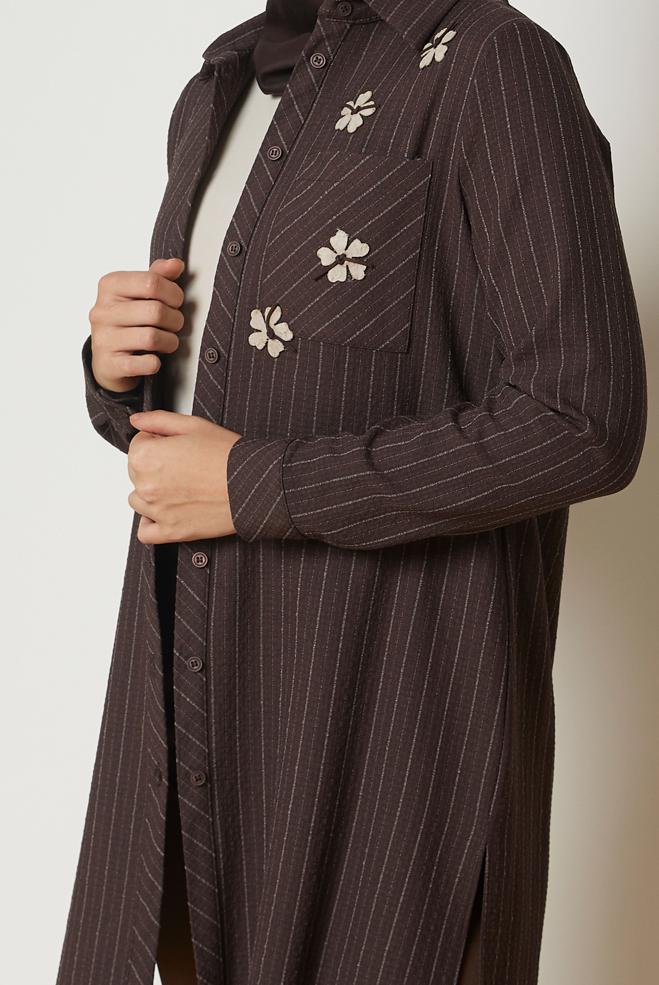 Hijab clothing BROWN STRIPED SHIRT COLLAR TUNIC 47055 - ALVİNA