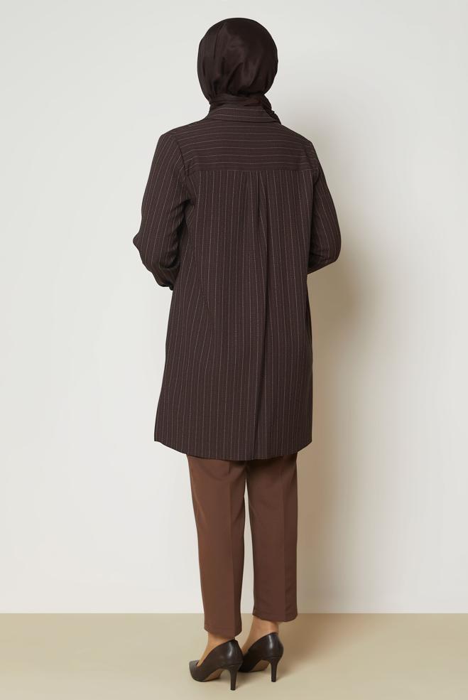 Hijab clothing BROWN STRIPED SHIRT COLLAR TUNIC 47055 - ALVİNA