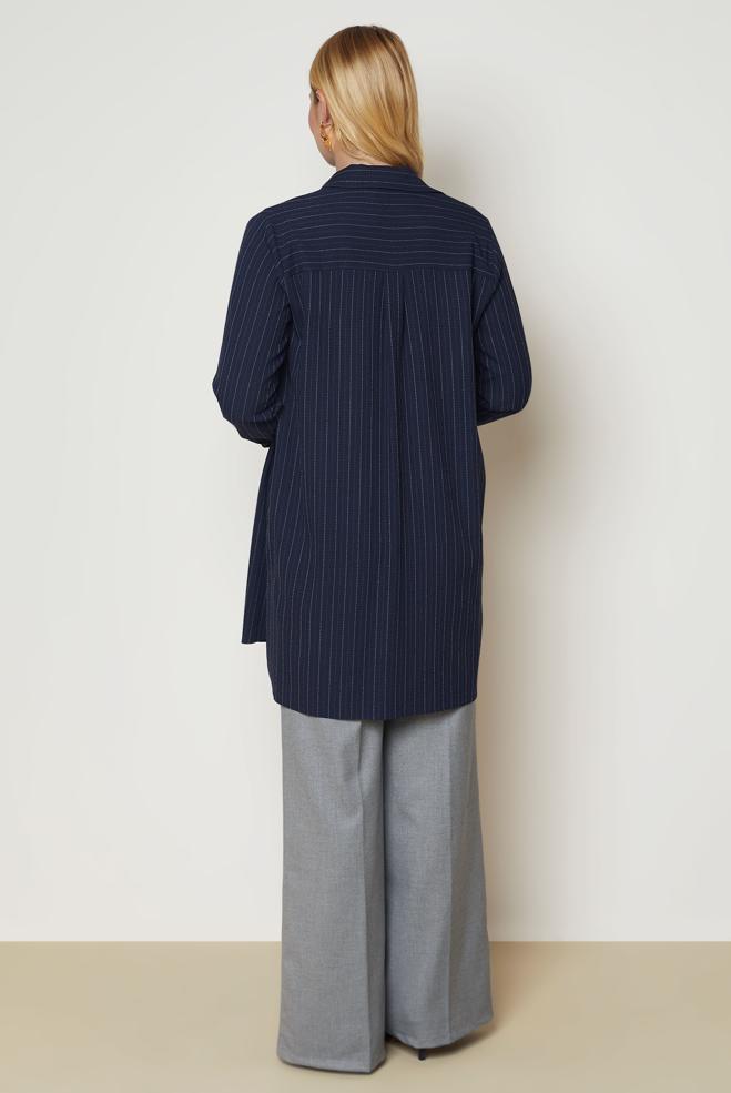 Hijab clothing NAVY BLUE STRIPED SHIRT COLLAR TUNIC 47055 - ALVİNA