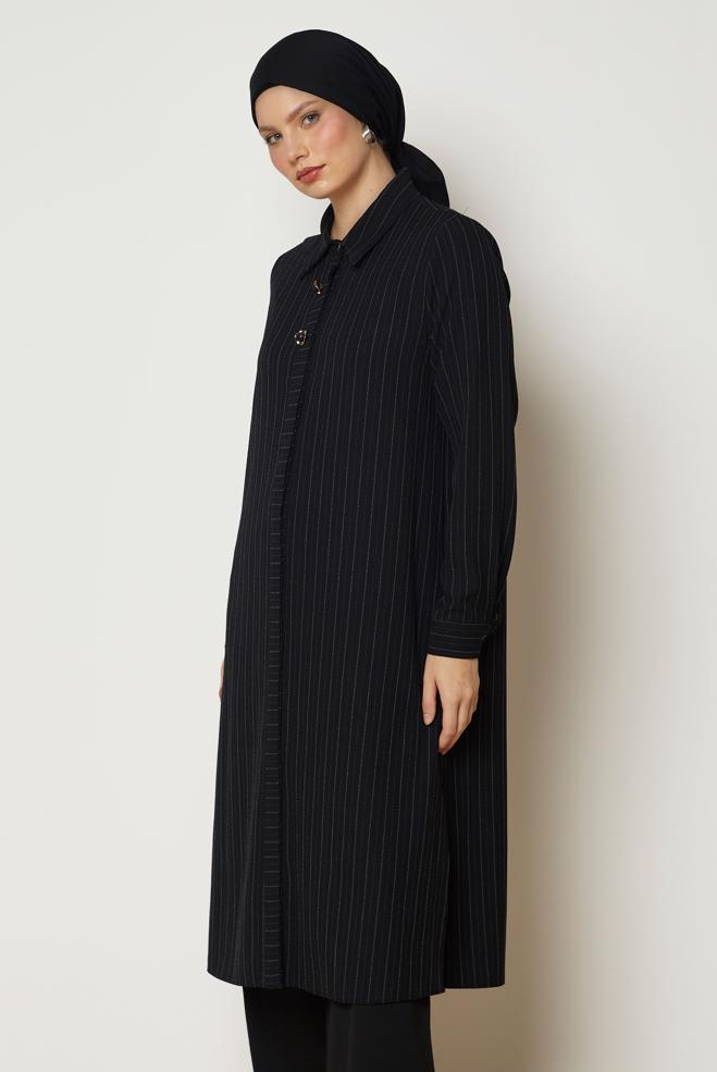 Hijab clothing BLACK STRIPED LONG TUNIC 47090 - ALVİNA