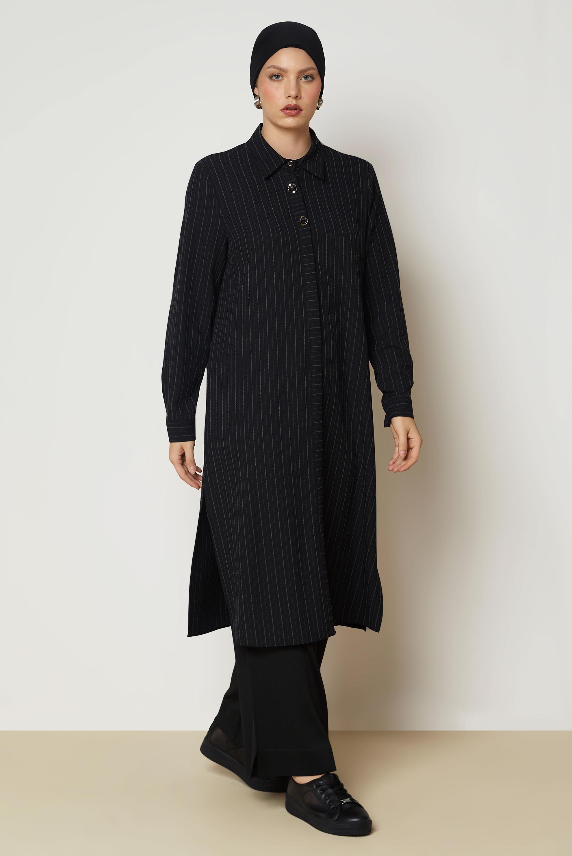 Hijab clothing BLACK STRIPED LONG TUNIC 47090