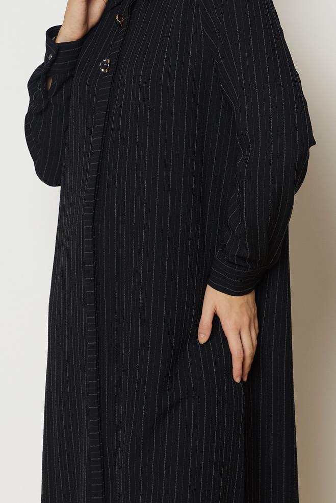 Hijab clothing BLACK STRIPED LONG TUNIC 47090 - ALVİNA