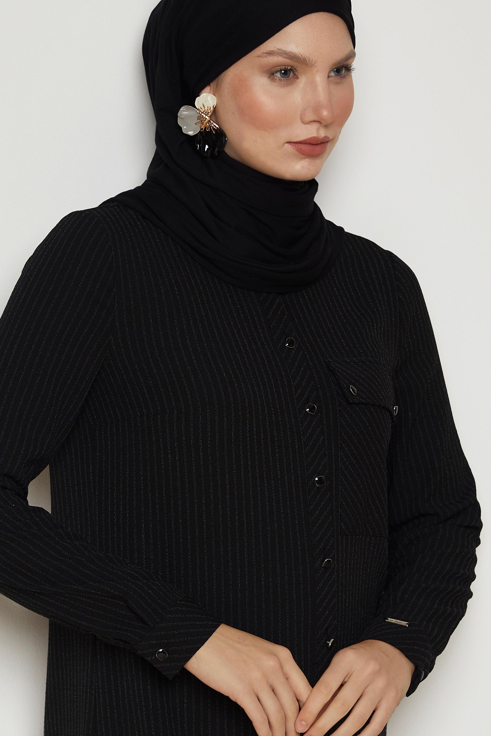 Hijab clothing BLACK STRIPED LONG TUNIC 47091
