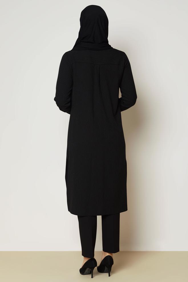 Hijab clothing BLACK STRIPED LONG TUNIC 47091 - ALVİNA