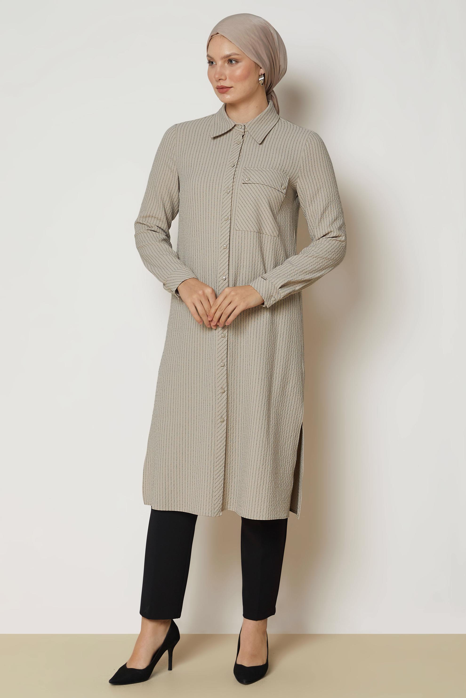 Hijab clothing BROWN STRIPED LONG TUNIC 47091