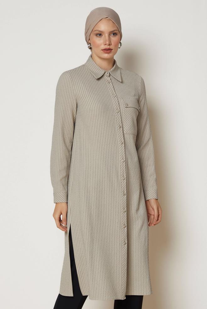 Hijab clothing BROWN STRIPED LONG TUNIC 47091 - ALVİNA