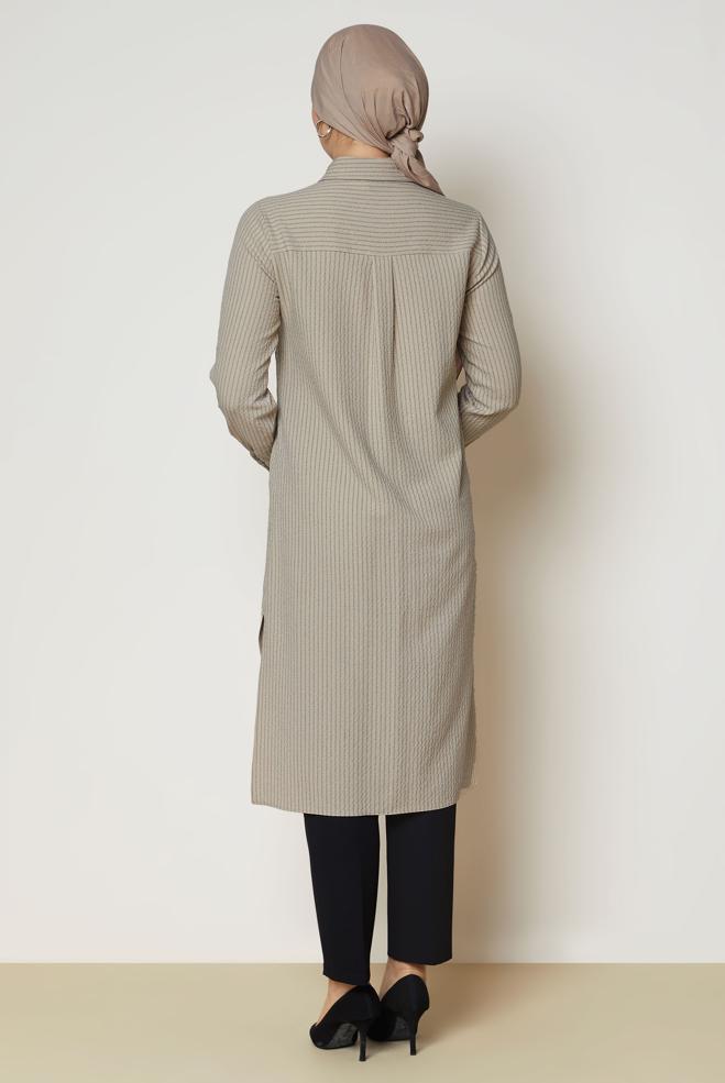 Hijab clothing BROWN STRIPED LONG TUNIC 47091 - ALVİNA
